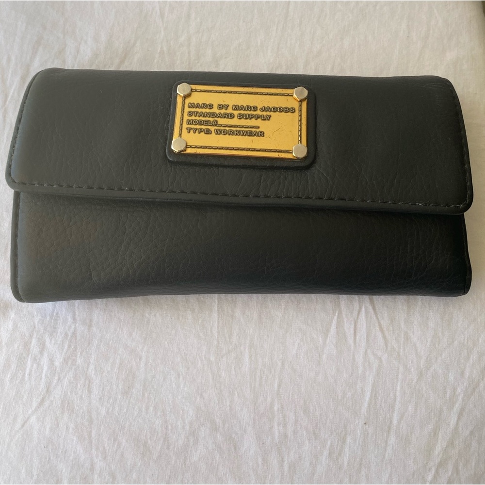 Marc Jacobs Black Leather Wallet with Gold Accent
